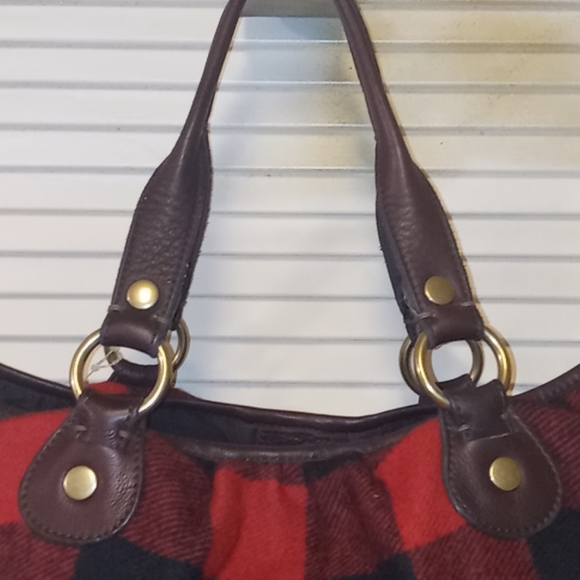 LUCKY BRAND Red/Black Checkered Hobo Bag Purse - Picture 4 of 13